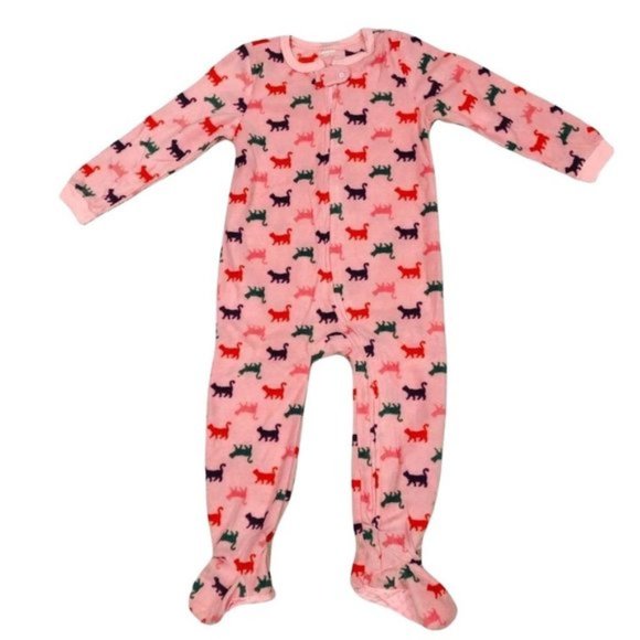 Pajamas Kitty Cat One Piece Footed Pajamas Fleece Pink Colorful 5